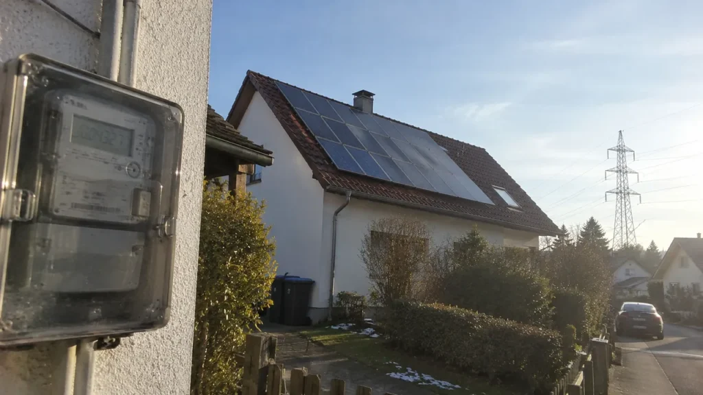 Einfamilienhaus mit Photovoltaikanlage und Zweirichtungszähler zur Einspeisevergütung 2026
