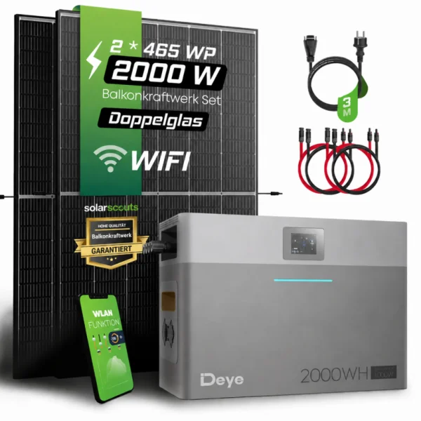 Deye Balkonkraftwerk-Set: 2kWh Niedervolt-Speicher AE-FS2.0-2H2 + 910Wp Trina Solar Vertex S+ Doppelglas TSM-465NEG9R.28