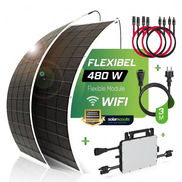 Hoymiles 800W Balkonkraftwerk Komplettset – 480Wp Flex-Module – HF-800-WB mit WLAN
