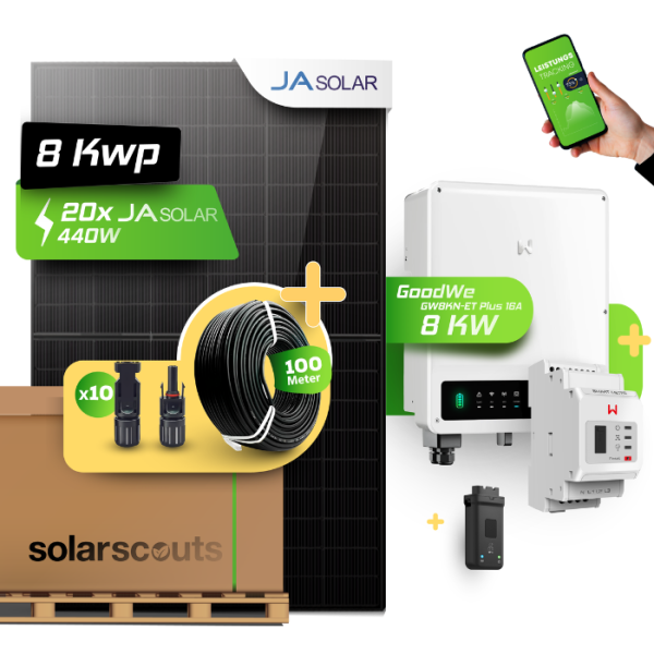 GoodWe Photovoltaikanlage 9.1 kW Komplettset – 20x JA Solar 455W Fullblack & GoodWe GW8KN-ET Plus 16A- 8kW Wechselrichter