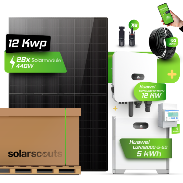 Huawei Photovoltaikanlage 12,74 kW Komplettset – 28x JA Solar 455W Fullblack & SUN2000-12K-MAP0 mit Huawei LUNA2000-5-S0 Speicher