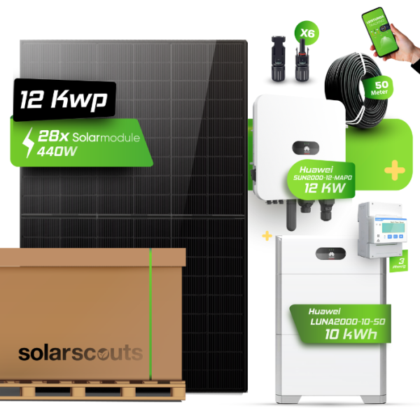 Huawei Photovoltaikanlage 12,74 kW Komplettset – 28x JA Solar 455W Fullblack & SUN2000-12K-MAP0 mit Huawei LUNA2000-10-S0 Speicher