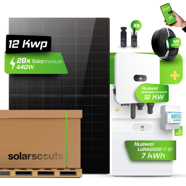 Huawei Photovoltaikanlage 12,74 kW Komplettset – 28x JA Solar 455W Fullblack & SUN2000-12K-MAP0 mit Huawei LUNA2000-7-S1 Speicher
