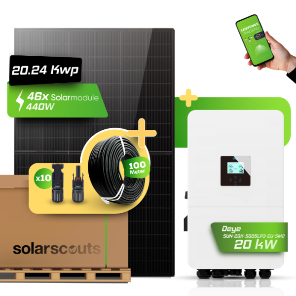 Deye Photovoltaikanlage 20,93 kW Komplettset – 46x JA Solar 455W Fullblack & Deye SUN-20K-SG05LP3-EU-SM2