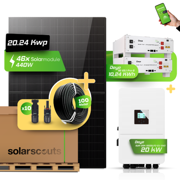 Deye Photovoltaikanlage 20,93 kW Komplettset – 46x JA Solar 455W Fullblack & Deye SUN-20K-SG05LP3-EU-SM2 mit 10,24 kWh Deye SE-G5.1 Pro-B