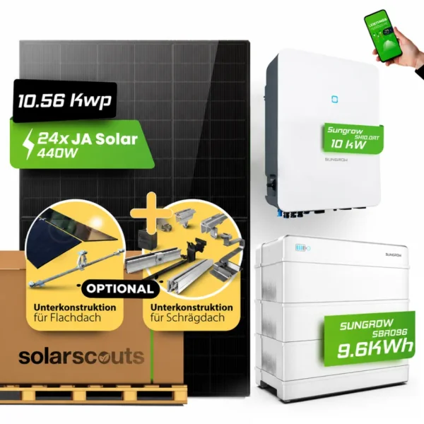 Komplett-Set: 10,8kWp + 10kW Sungrow Wechselrichter + 10kWh Sungrow HV Speicher