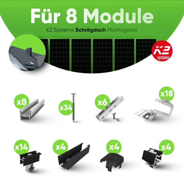 K2 Systems SingleRail Montageset - 8 Module - Ziegeldach - Vertikal (Hochkant)
