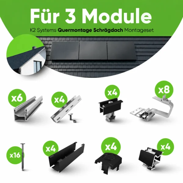 K2 Systems SingleRail Montageset - 3 Module - Ziegeldach - Horizontal (Quer)