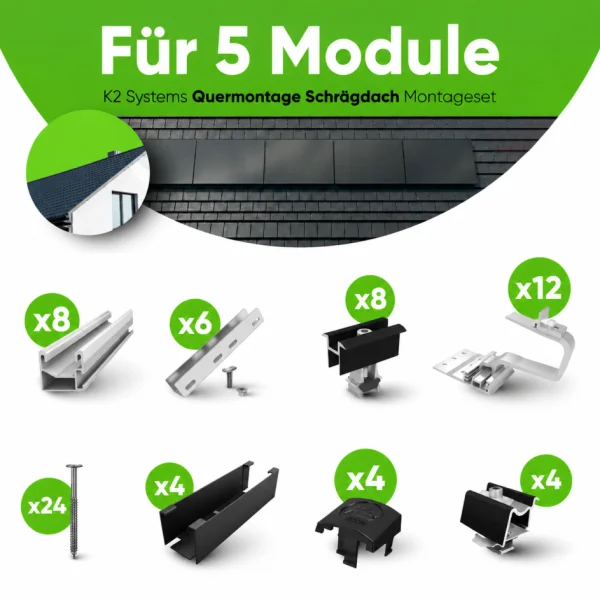 K2 Systems SingleRail Montageset - 5 Module - Ziegeldach - Horizontal (Quer)