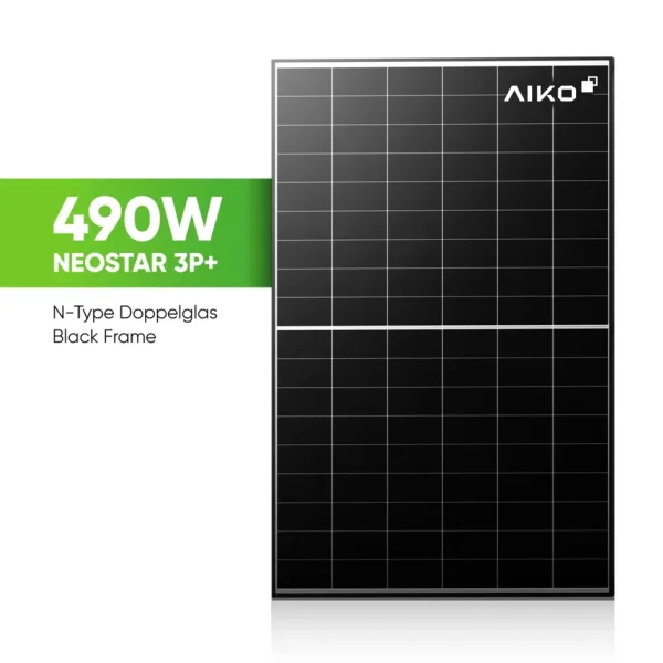 AIKO Solar 490W Glas-Glas Black Frame Solarmodul – Neostar 3P+ N-Type ABC A490-MCE54Dw