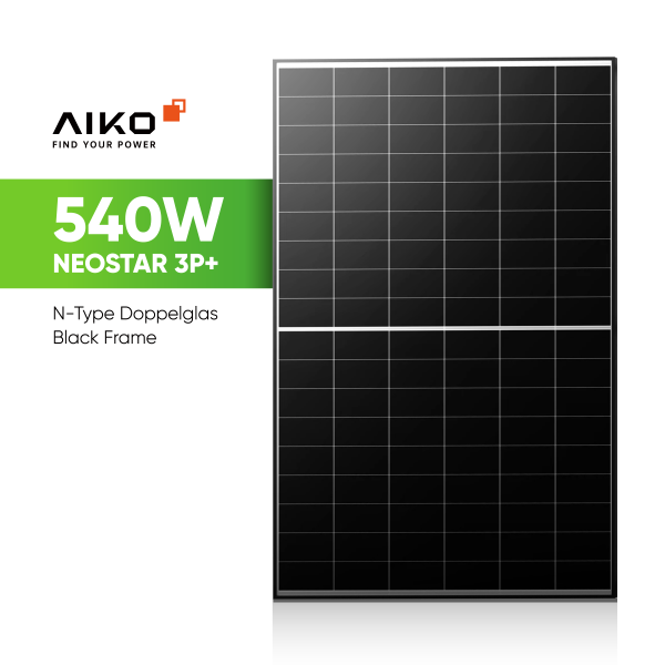 AIKO Solar 540W Glas-Glas Bifazial Black Frame Solarmodul – Neostar 3P+ N-Type ABC A540-MCE60Dw