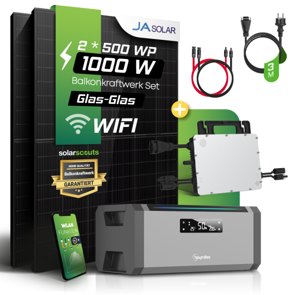 Balkonkraftwerk Set 1000W JA Solar X Hoymiles 800W WR X Hoymiles 1,92kWh