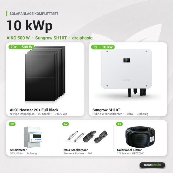 Sungrow Solaranlage 10kWp 20x AIKO 500W + Sungrow SH10T