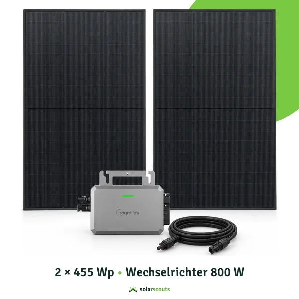 Комплект балконной электростанции 910 Wp: Hoymiles HF-800-WB и 2x JA Solar 455W Full Black