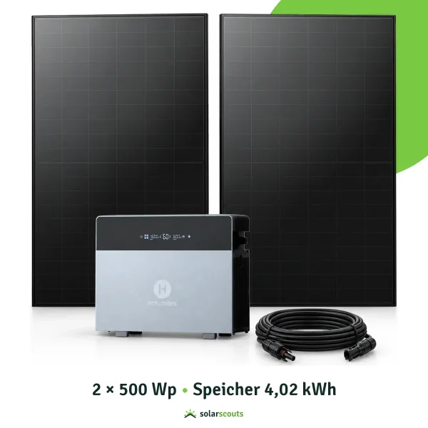 Балконная электростанция с накопителем 1000 Wp, Hoymiles 4,02 kWh и 2× AIKO 500 W