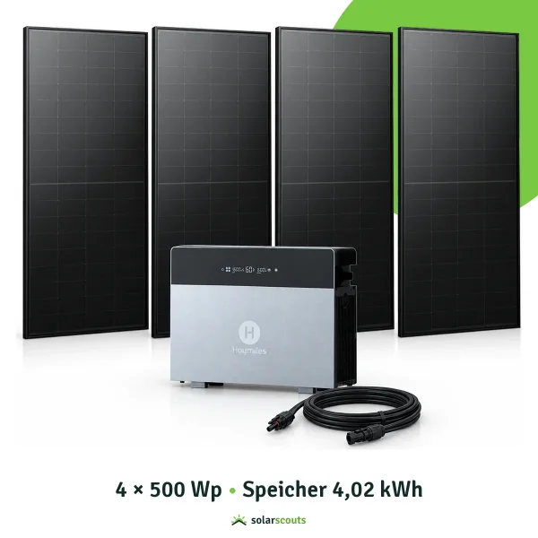 Балконная электростанция 2000 Wp с накопителем Hoymiles 4,02 kWh 4× AIKO 500 W Full Black