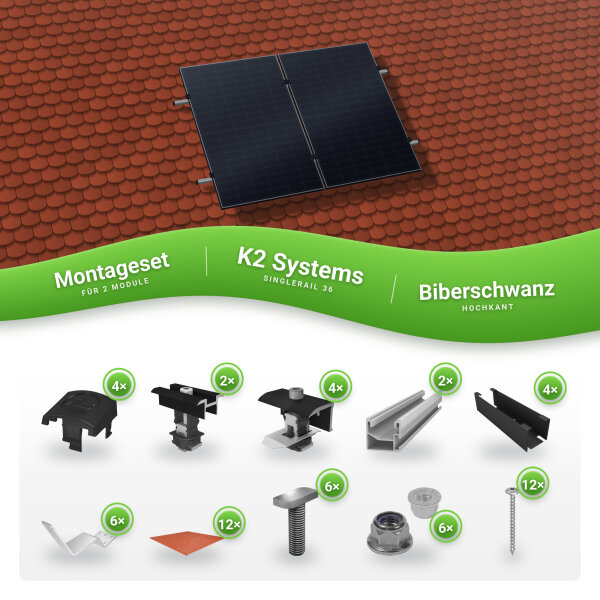 K2 SingleRail 36 Montageset für 2 Module Biberschwanz hochkant